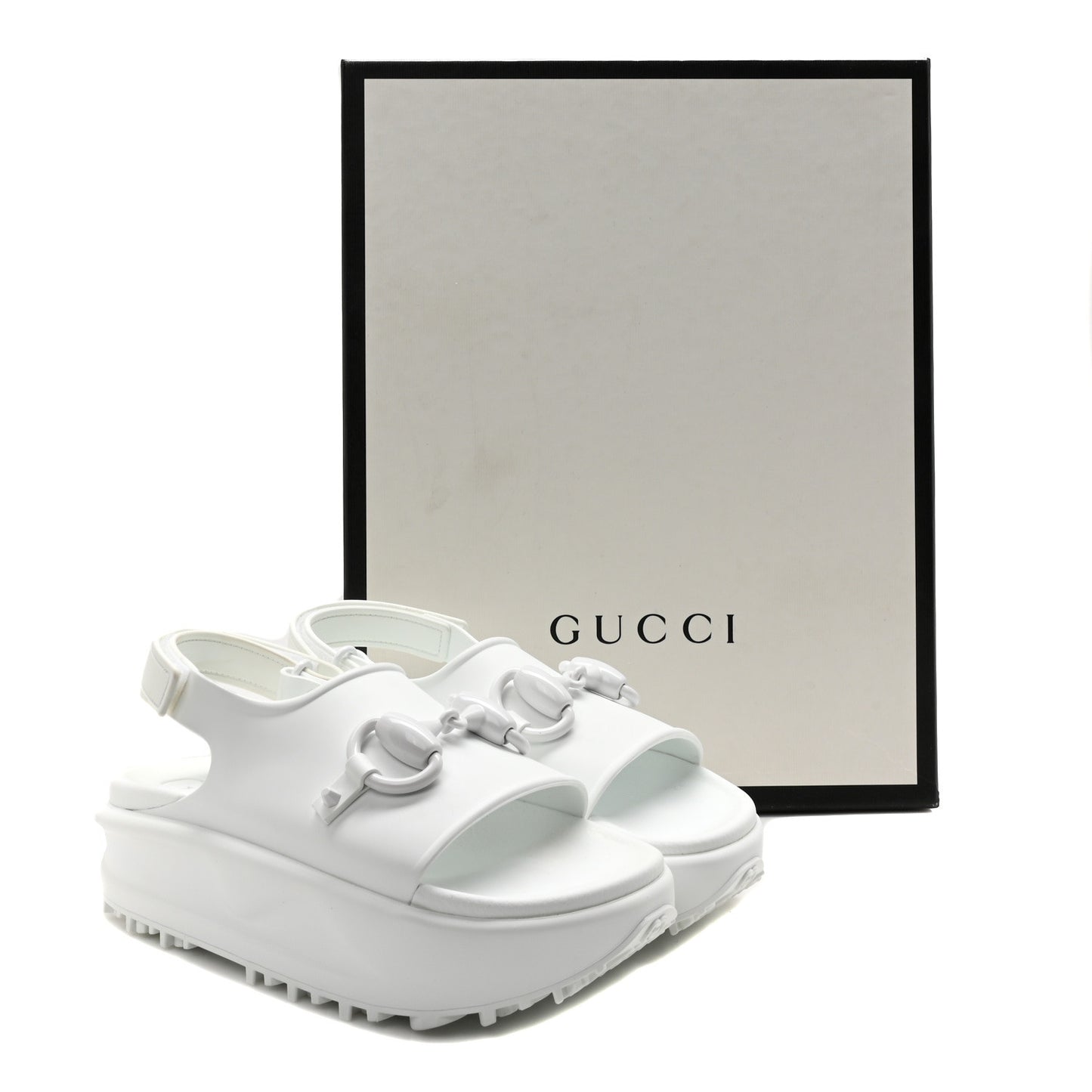 GUCCI Soft Rubber Horsebit Touch Womens Strapped Sandals 36 Great White