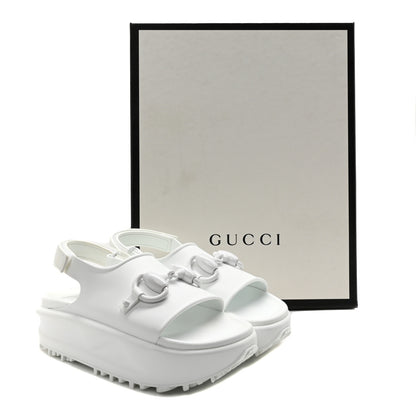 GUCCI Soft Rubber Horsebit Touch Womens Strapped Sandals 36 Great White