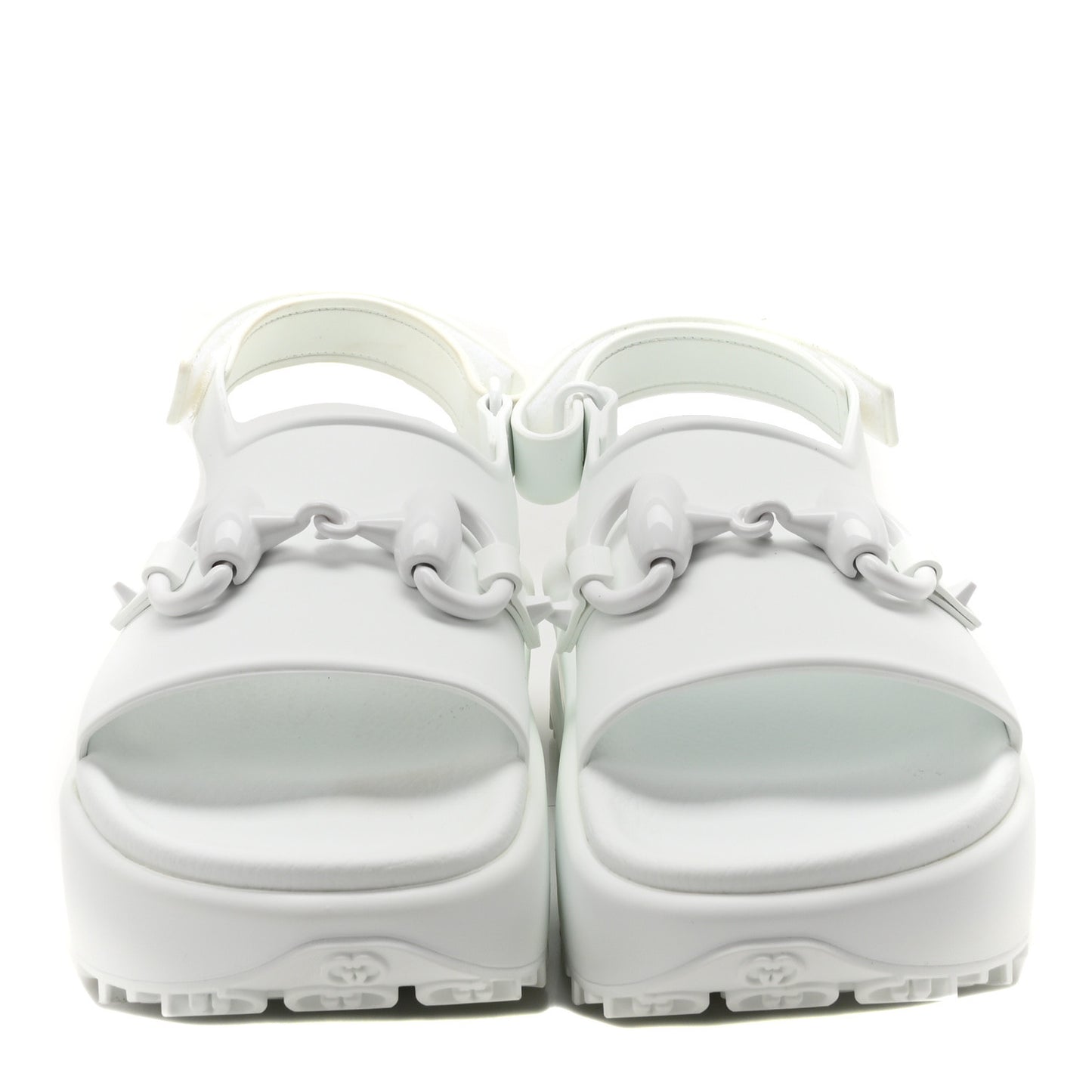 GUCCI Soft Rubber Horsebit Touch Womens Strapped Sandals 36 Great White