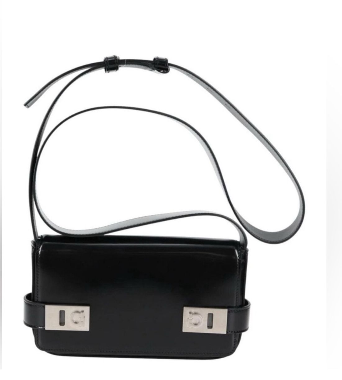 SALVATORE FERRAGAMO Gancini Sholder Bag Patent Leather Black